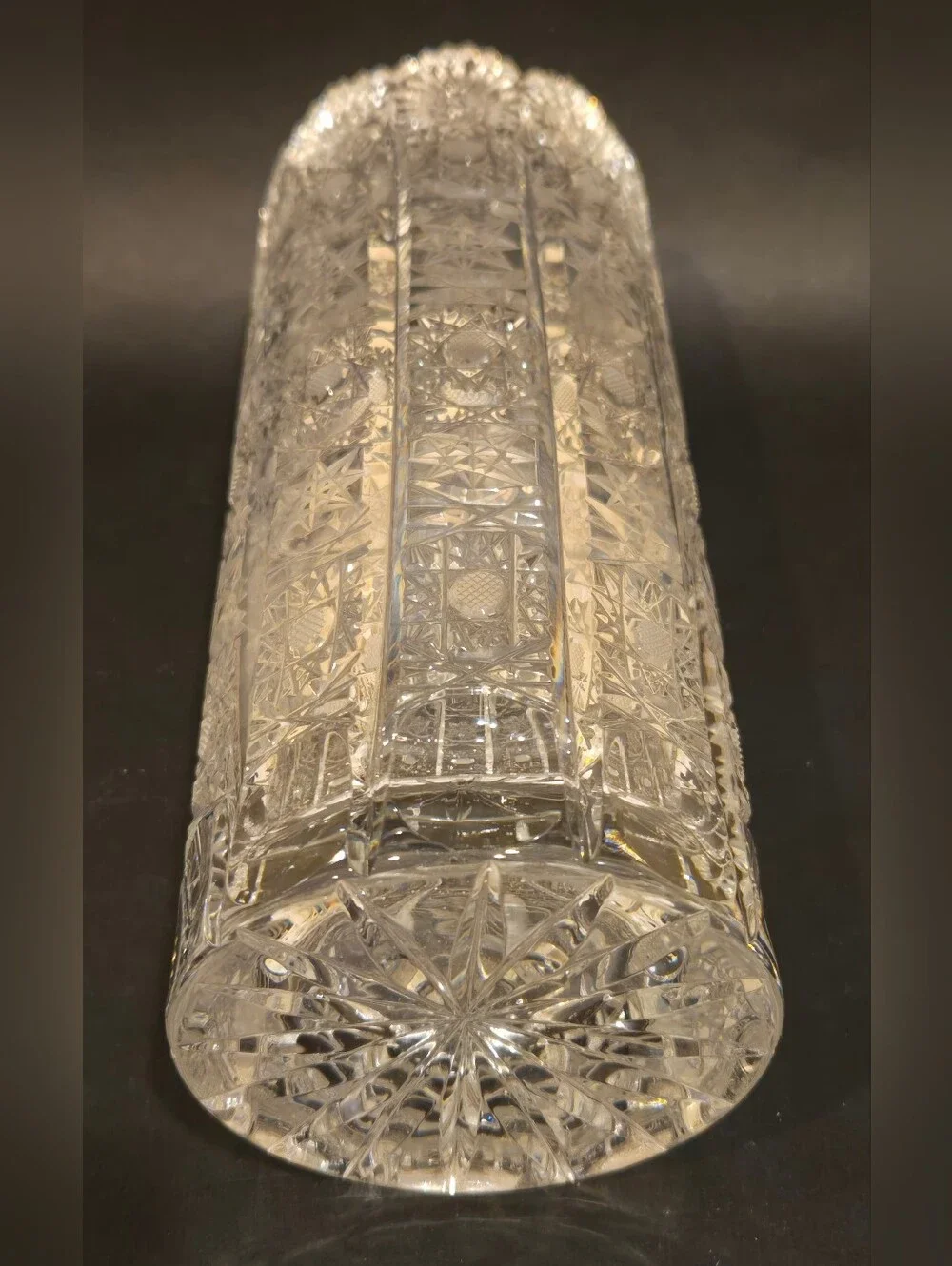 Vintage Bohemian Queen Lace Crystal Cut Glass Vase in Clear